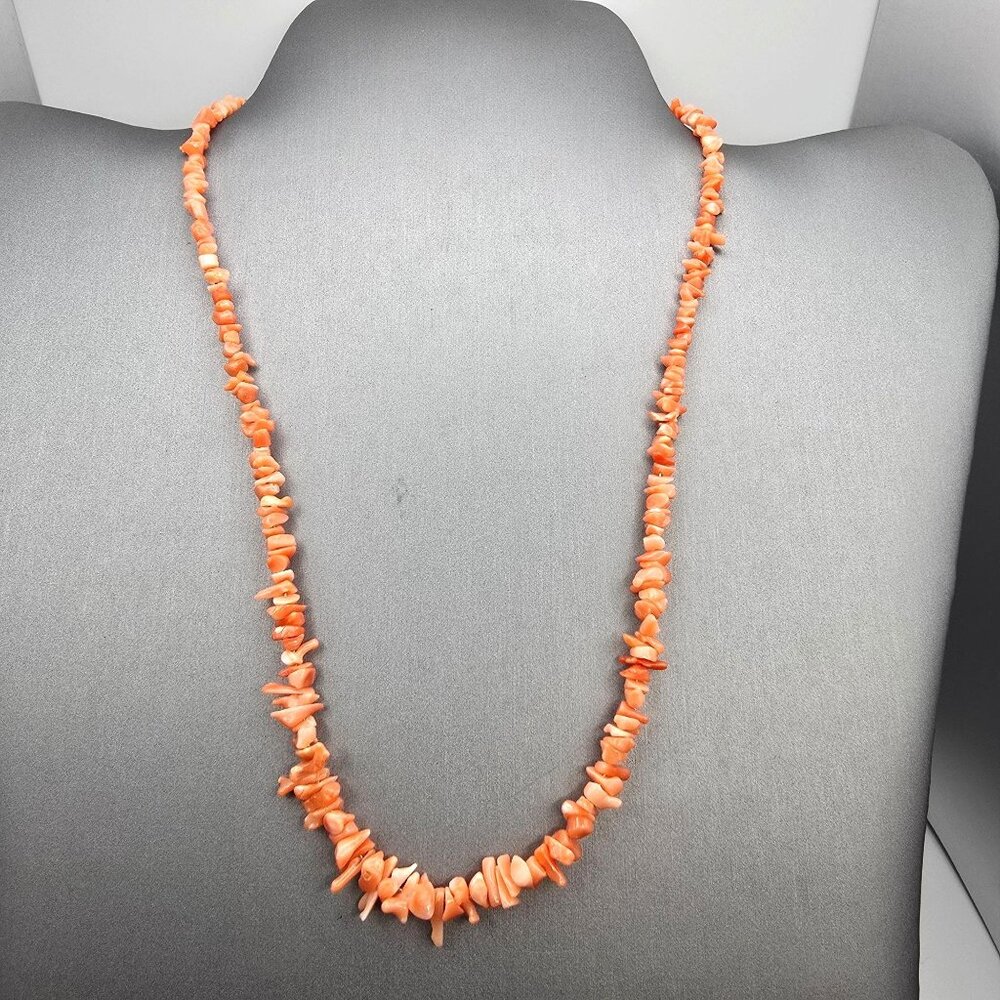 VTG Salmon Coral Chip Beaded Necklace 16" w/ 14k Gold-Filled Spring Ring Clasp